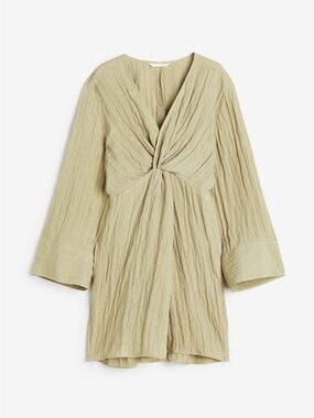H&M Light Sage Twist-Front Long Sleeve Dress
